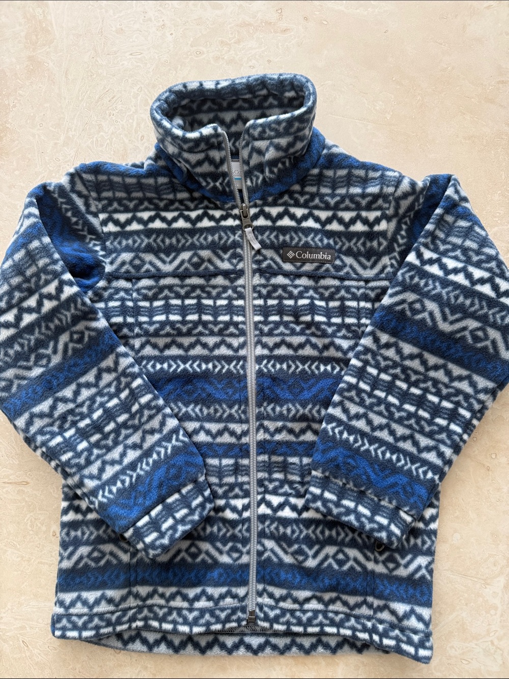 Columbia Kids blue, navy & white Patterned Fleece Zip Jacket size 6